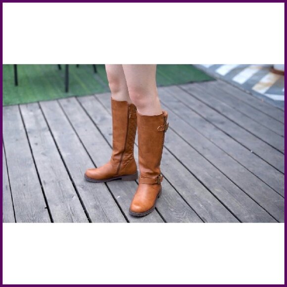Women's Knee High Riding Boots with Buckle & Zipper, Wide Calf & Widths - Picture 8 of 8